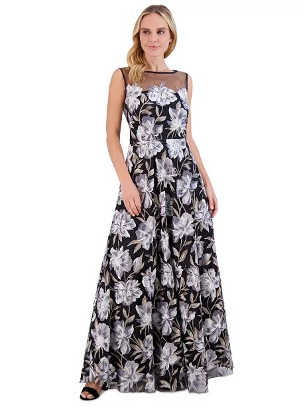 Eliza J Women's Embroidered Illusion-Neck Evening Gown